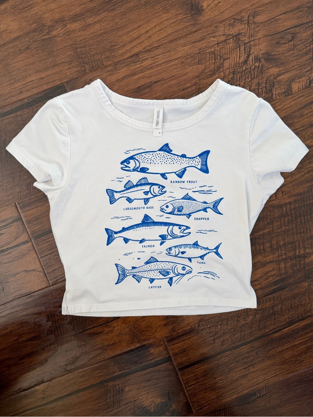 White Fish Graphic Crop Tee - Blue Print